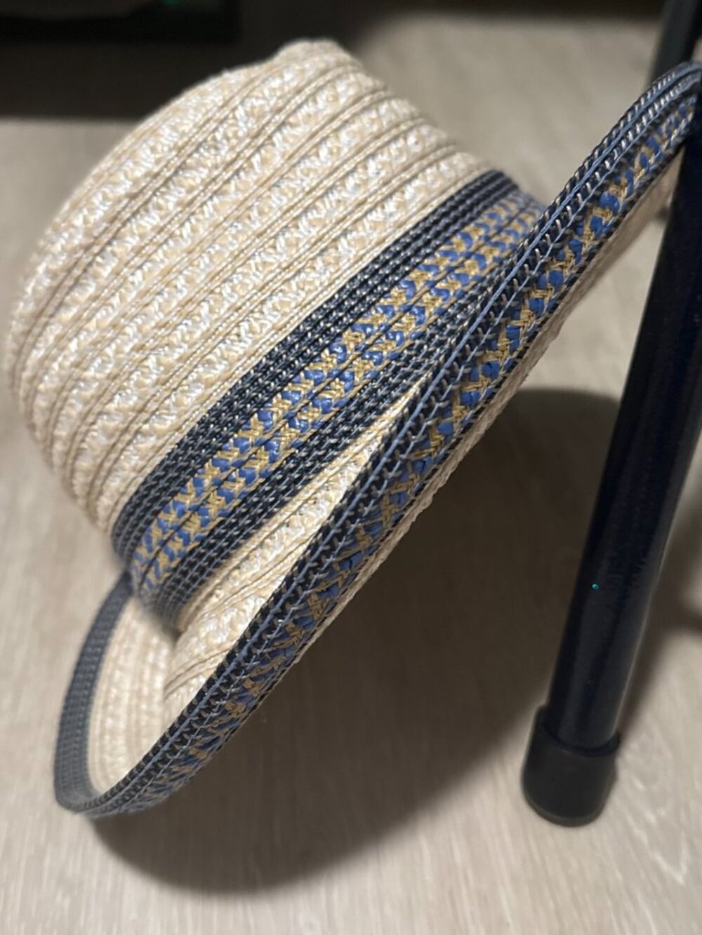 Eric Javits Straw Boater Hat with Navy Accent - Picture 1 of 6